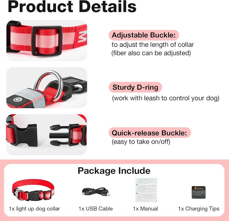 PcEoTllar Light up Dog Collar for Night Walking - LED Dog Collar Light Rechargeable Color Changing, Glow in The Dark Dog Collars Waterproof Glowing Dog Collars for Large Small Medium Dogs - Image 4
